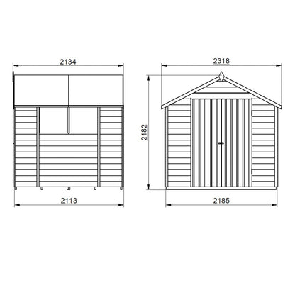 4LIFE Pressure Treated Overlap Apex Shed 7x7ft Double Door