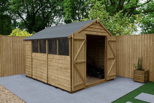 4LIFE 10x8ft Pressure Treated Overlap Apex Garden Shed - Double Door