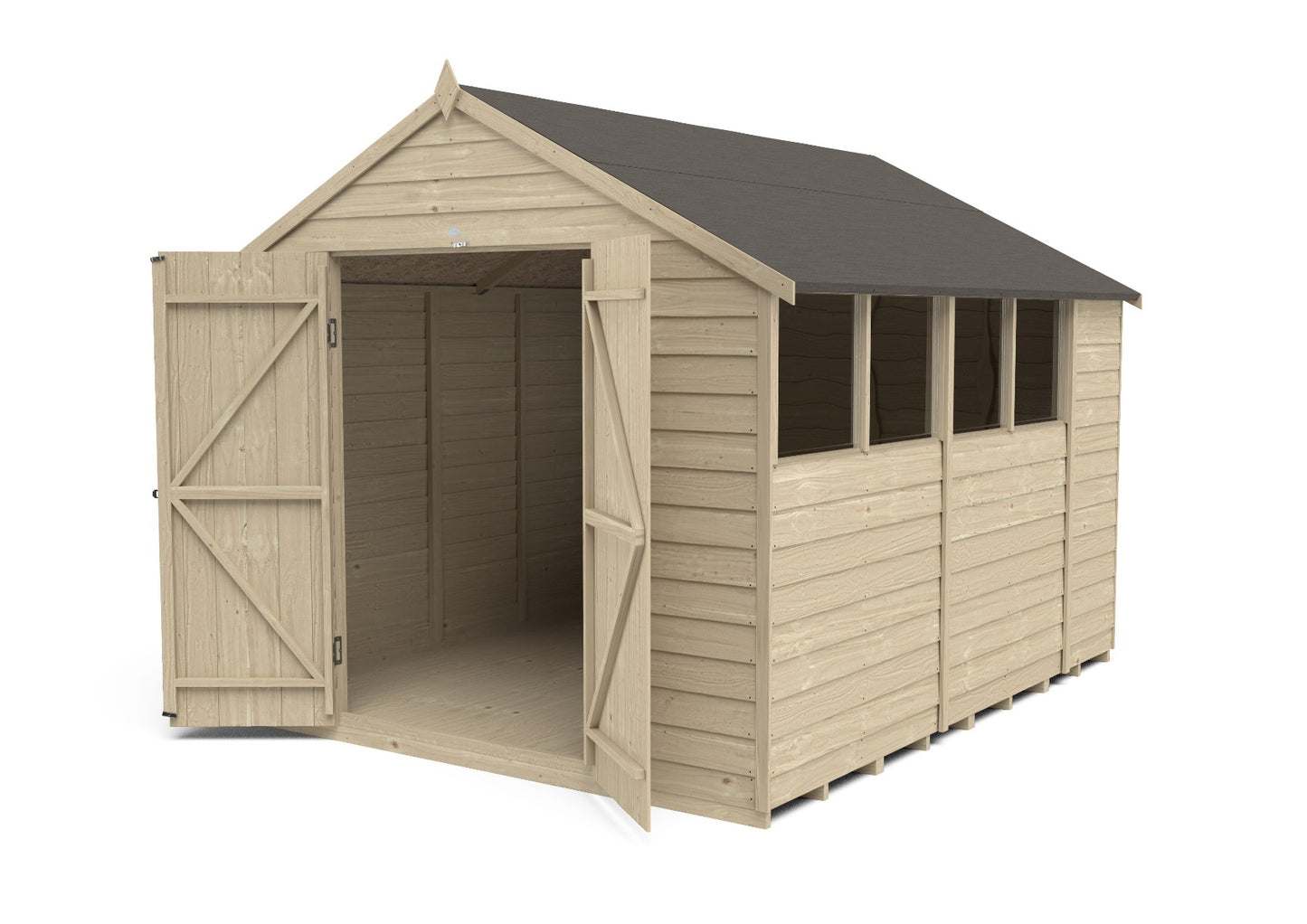 4LIFE 10x8ft Pressure Treated Overlap Apex Garden Shed - Double Door