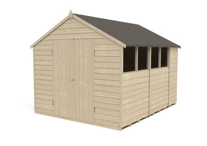4LIFE 10x8ft Pressure Treated Overlap Apex Garden Shed - Double Door