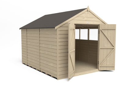 4LIFE 10x8ft Pressure Treated Overlap Apex Garden Shed - Double Door
