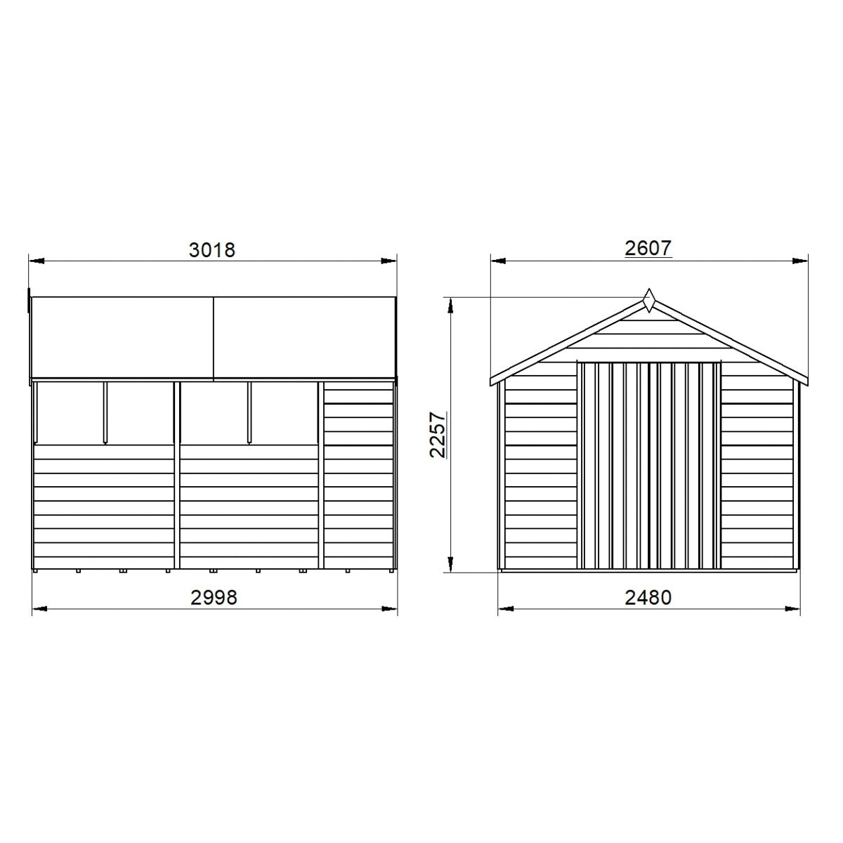 4LIFE 10x8ft Pressure Treated Overlap Apex Garden Shed - Double Door