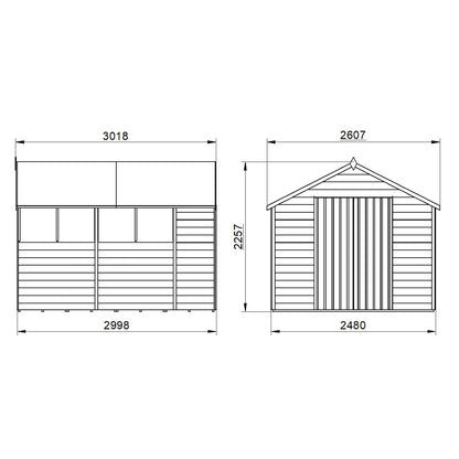 4LIFE 10x8ft Pressure Treated Overlap Apex Garden Shed - Double Door