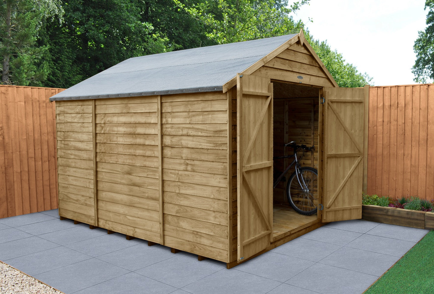 4LIFE Pressure Treated Apex Garden Shed 10x8ft Double Door No Windows