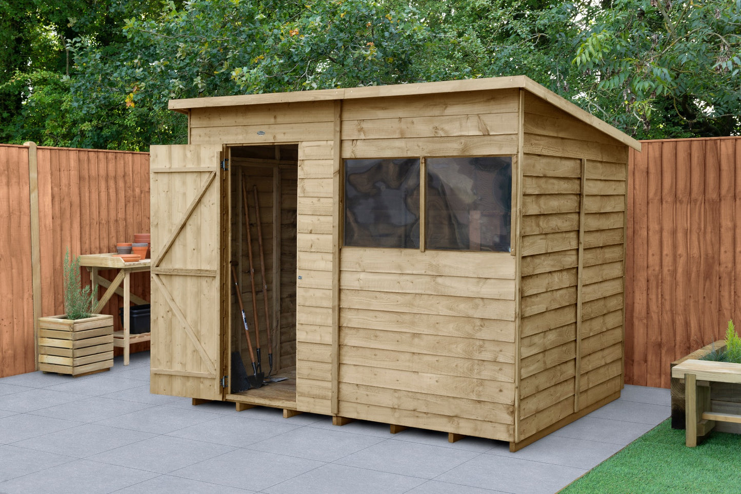4LIFE Pressure Treated Overlap Pent Shed - 8x6ft Timber Garden Storage