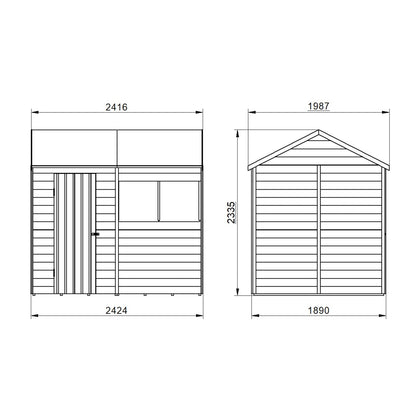 4LIFE 8x6ft Pressure Treated Overlap Reverse Apex Garden Shed
