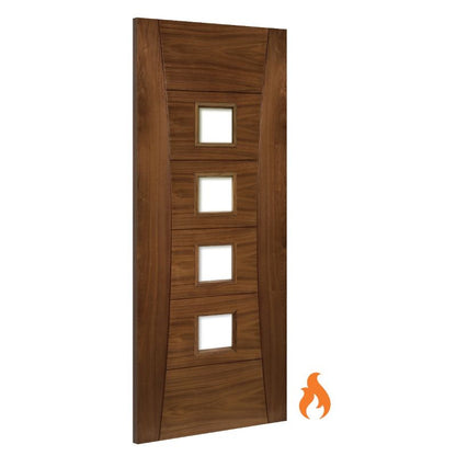 Deanta Pamplona Walnut Internal Fire Door Glazed Prefinished - 78in x 33in (1981 x 838mm)