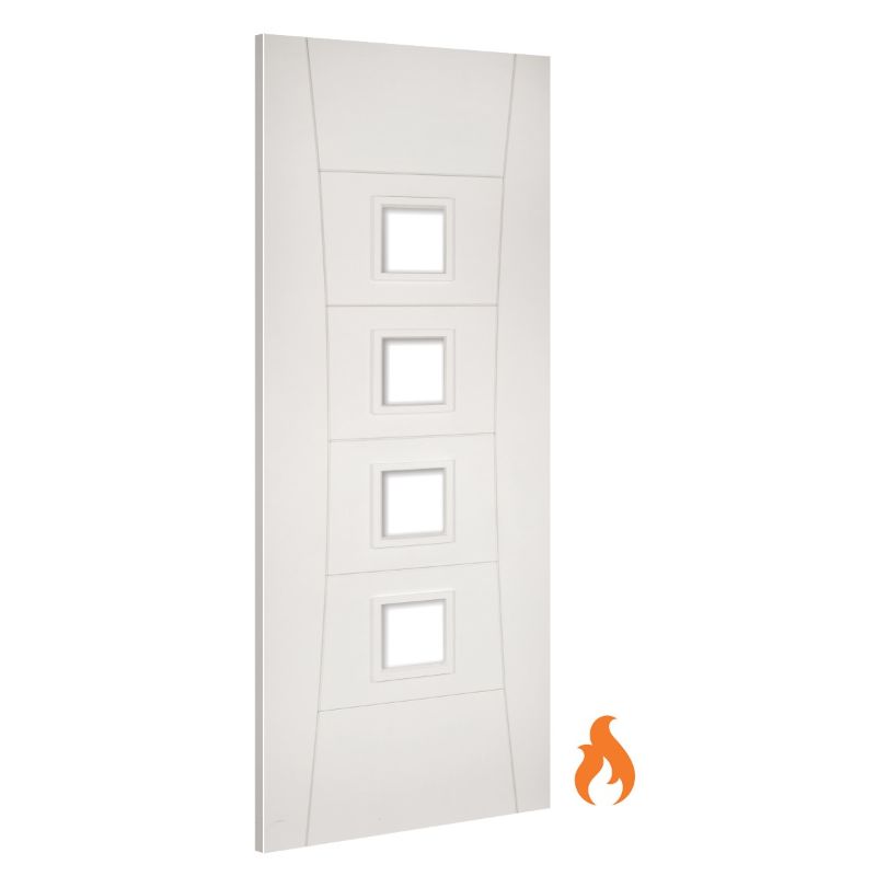 Deanta Pamplona white primed internal fire door with four glazed squares, 78in x 27in (1981 x 686mm)