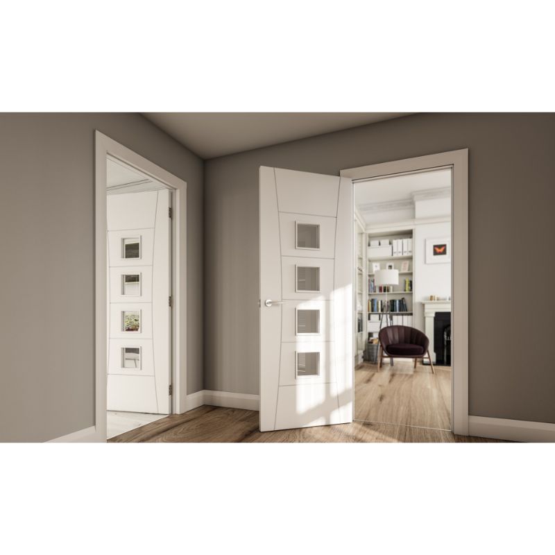 Deanta Pamplona Internal Fire Door White Primed Glazed - 78in x 27in (1981 x 686mm)
