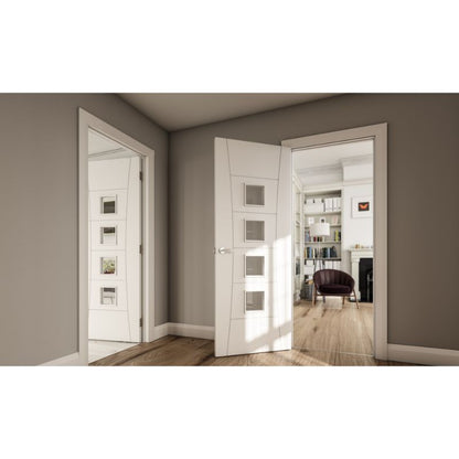 Deanta Pamplona Internal Fire Door White Primed Glazed - 78in x 33in (1981 x 838mm)