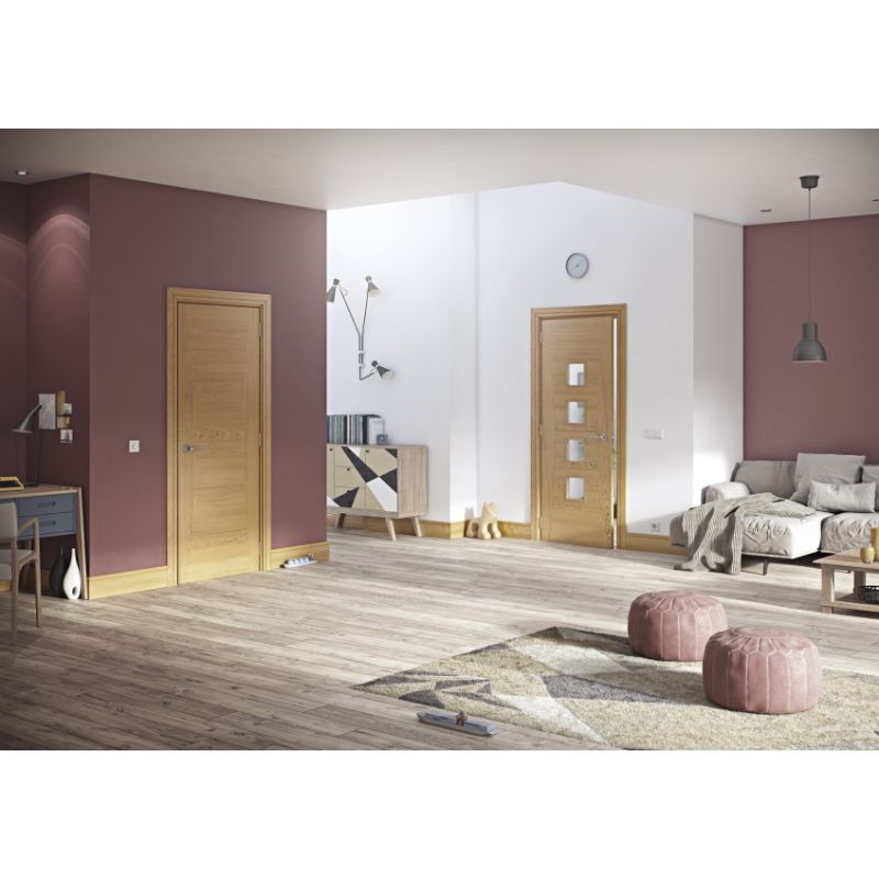 Deanta Pamplona Oak Internal Fire Door Glazed Prefinished - 78in x 30in (1981 x 762mm)