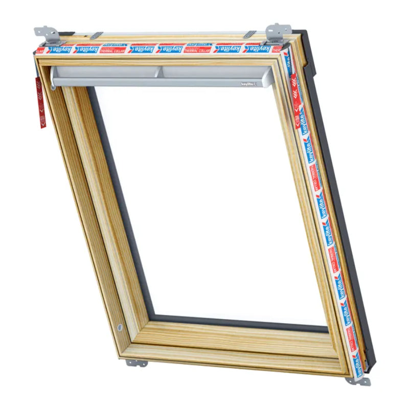 Keylite Pine Centre Pivot Roof Window in natural wood finish, Hi-Therm insulation, available in various sizes