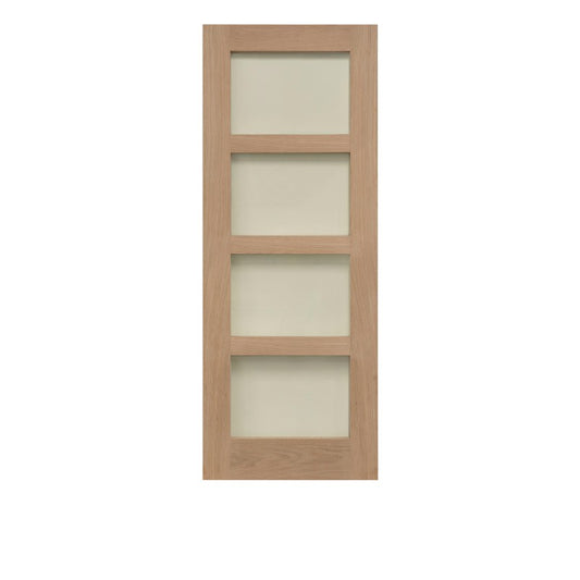 Shaker 4 Panel Oak Clear Glazed Unfinished Internal Door - All Sizes