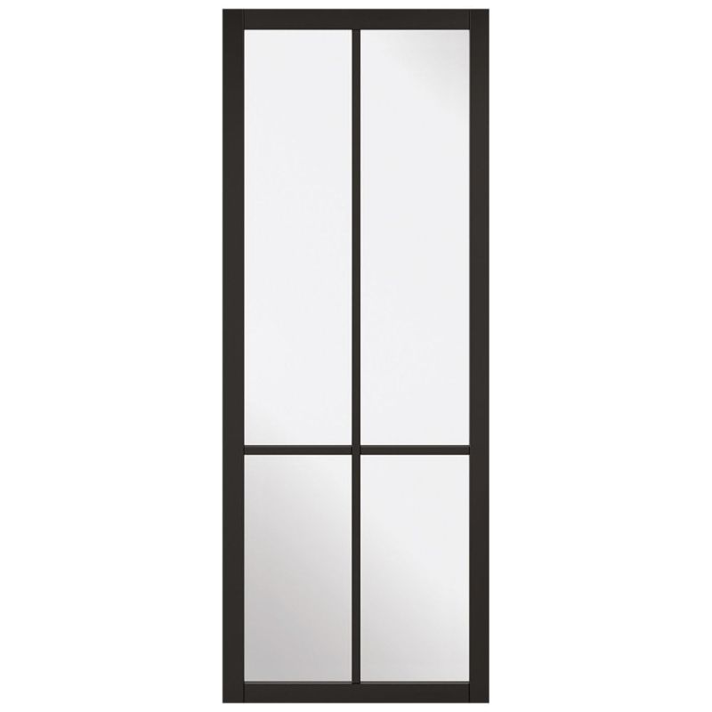 LPD Liberty Black Primed Clear Glazed 4L Internal Industrial Style Door - 78in x 33in (1981 x 838mm)
