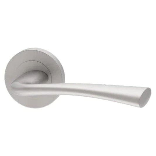 Brushed stainless steel lever door handle pack by XL Joinery, available in 65mm and 75mm sizes.