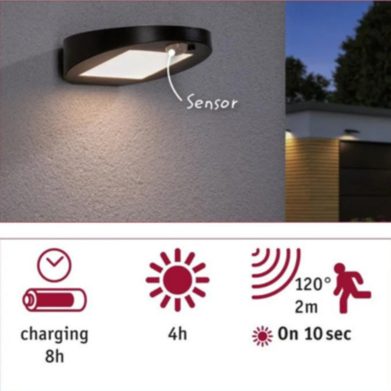 Outdoor Solar Wall Luminaire Ryse IP44 3000K 145lm Motion Sensor - Antracite