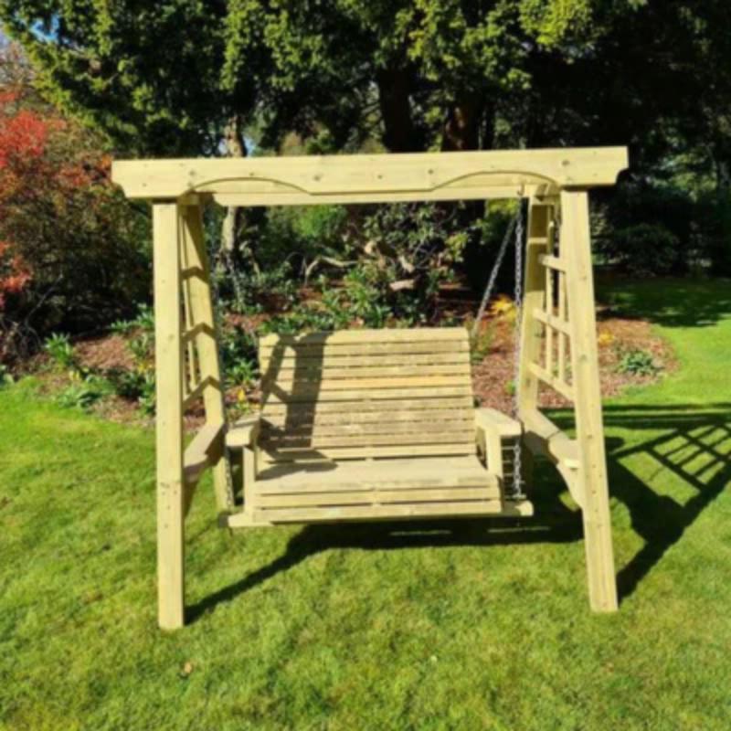 Churnet Valley wooden cottage swing seats 2 with natural finish in garden setting