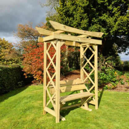 Churnet Valley Tokyo Arch 4ft wooden garden arch with integrated Ashcombe bench in natural finish