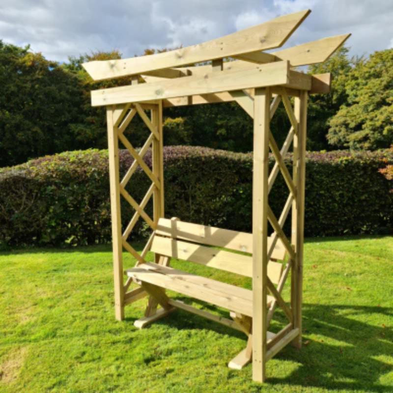 Churnet Valley 4ft Tokyo Arch with ash wood bench in natural finish, designed for outdoor gardens.