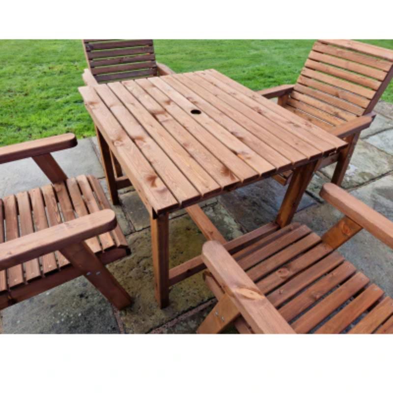 Churnet Valley 4-seater square garden dining set with wooden table and four matching chairs.