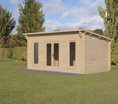 Forest Garden Elmley Log Cabin with pent roof, double-glazed windows, and natural wood finish - 5.0m x 3.0m.