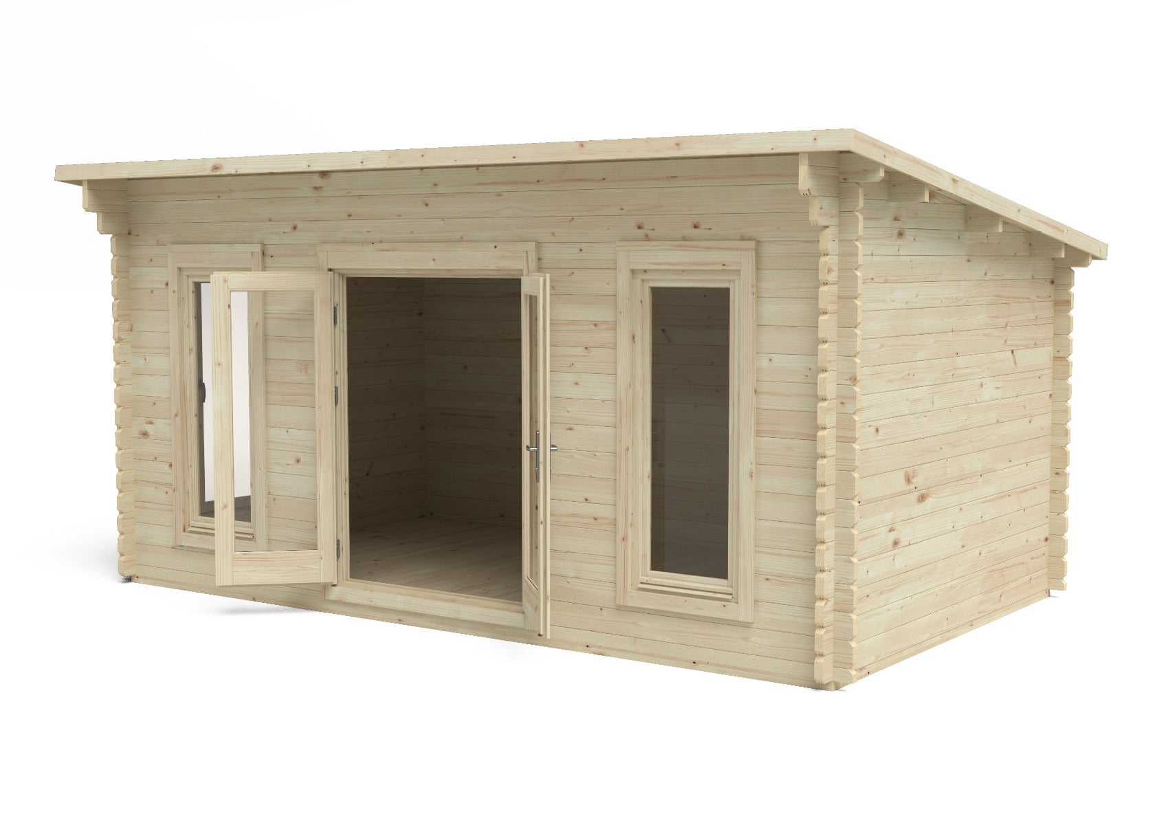 Forest Garden Elmley Log Cabin with pent roof, double glazed, natural wood finish, 5.0m x 3.0m.