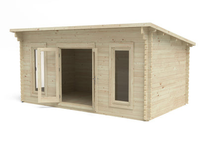 Forest Garden Elmley Log Cabin with pent roof, double glazed, natural wood finish, 5.0m x 3.0m.