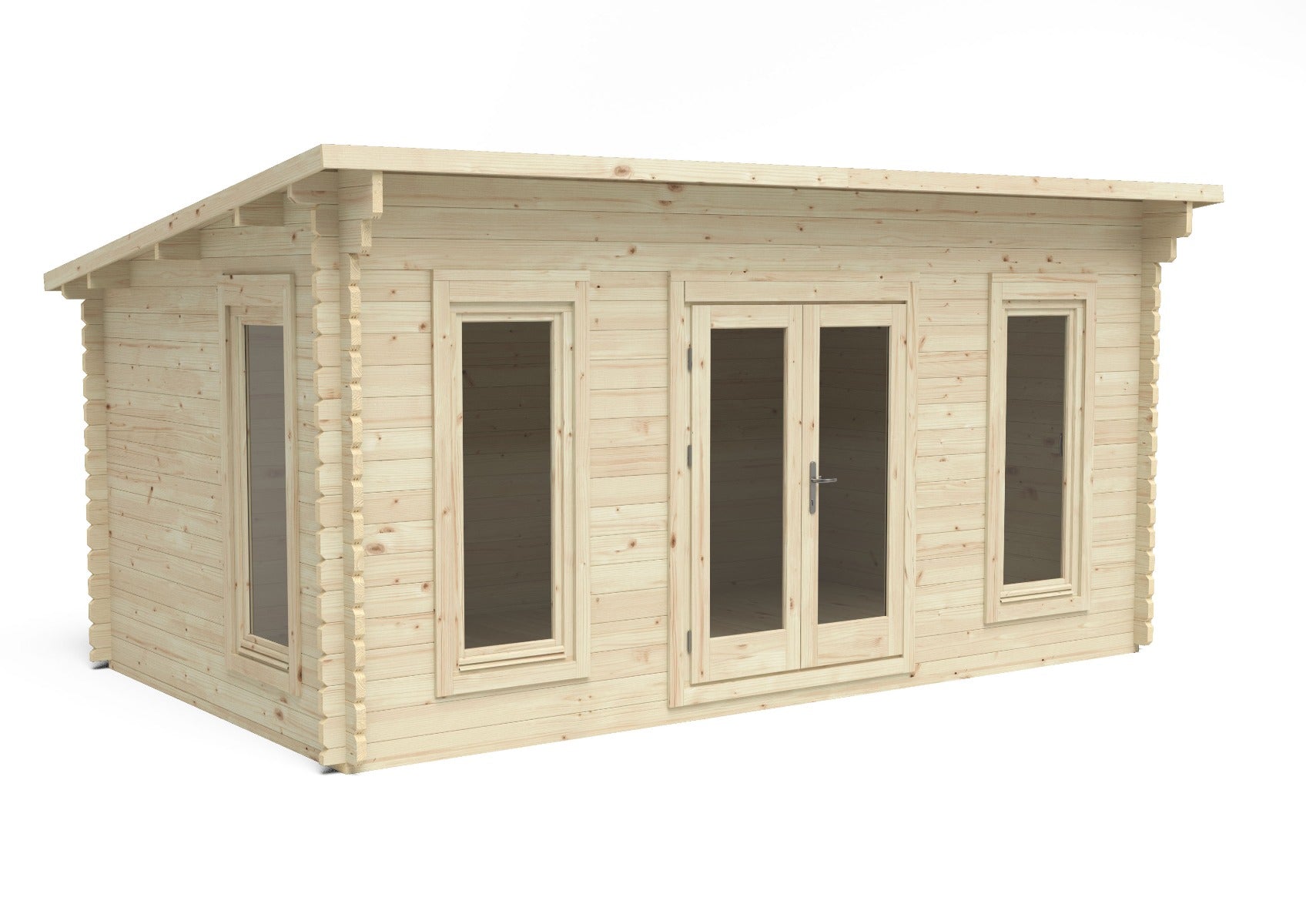Forest Garden Elmley Log Cabin with pent roof, double glazed windows, and natural wood finish, 5.0m x 3.0m.