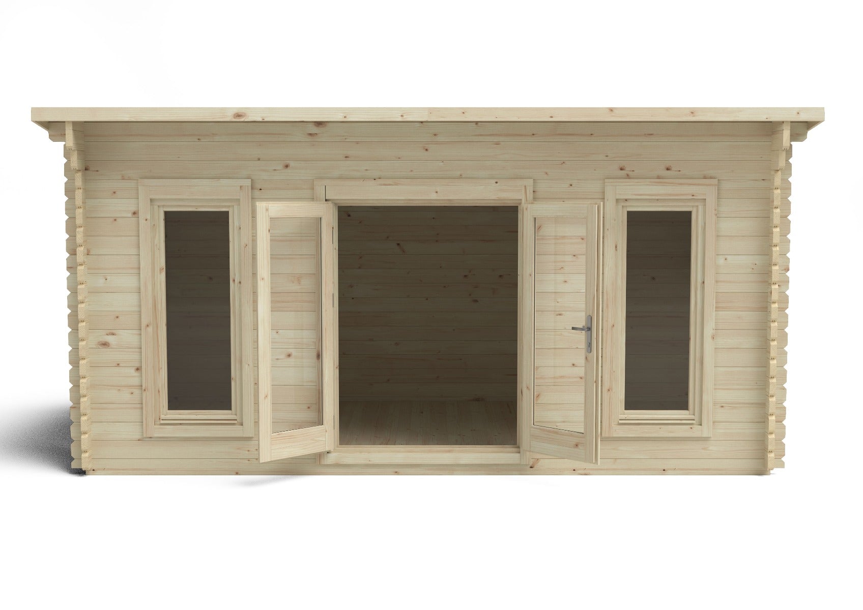 Forest Garden Elmley log cabin with pent roof, double glazed windows, and natural wood finish, measuring 5.0m x 3.0m.