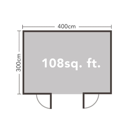 Forest Melbury Log Cabin Pent Roof, Single Glazed 24kg Polyester Felt, plus Underlay  - 4.0m x 3.0m - VMEL34S43P2UHDIN