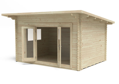 Forest Melbury Log Cabin Pent Roof, Single Glazed 24kg Polyester Felt, plus Underlay  - 4.0m x 3.0m - VMEL34S43P2UHDIN