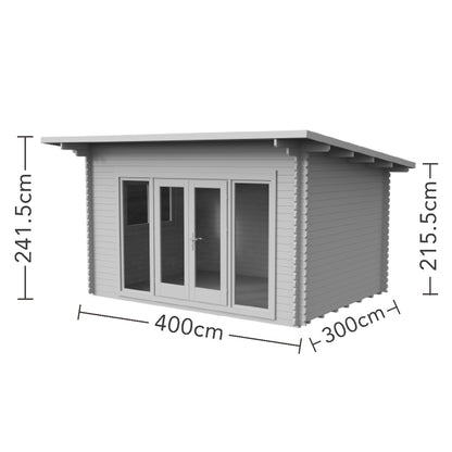 Forest Melbury Log Cabin Pent Roof, Single Glazed 24kg Polyester Felt, plus Underlay  - 4.0m x 3.0m - VMEL34S43P2UHDIN