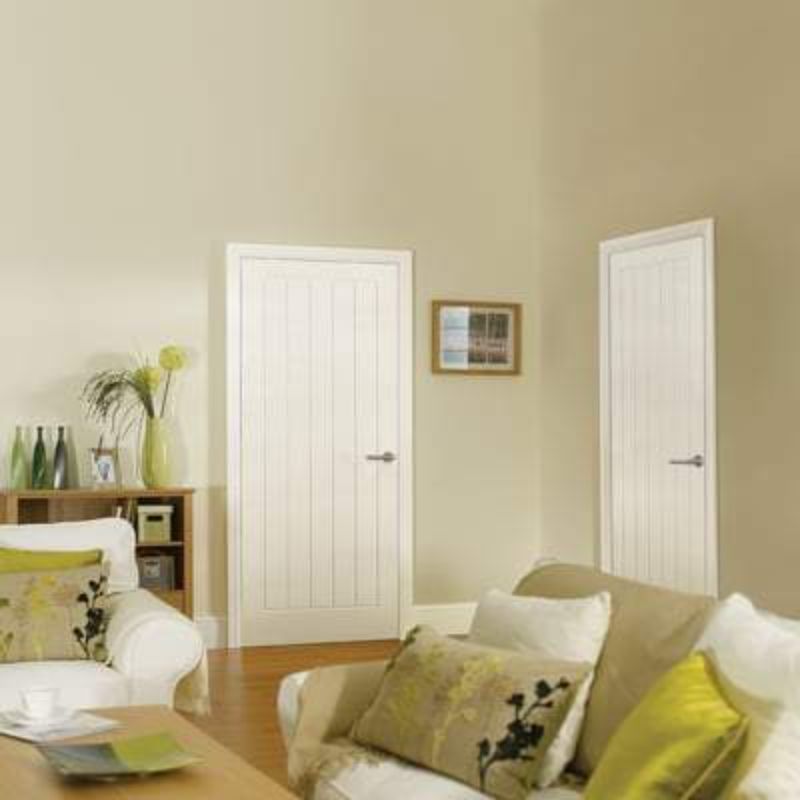 Moulded textured white primed 5 panel interior fire door FD30 by LPD Doors, available in multiple sizes.