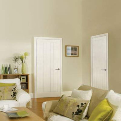 Moulded textured white primed 5 panel interior fire door FD30 by LPD Doors, available in multiple sizes.