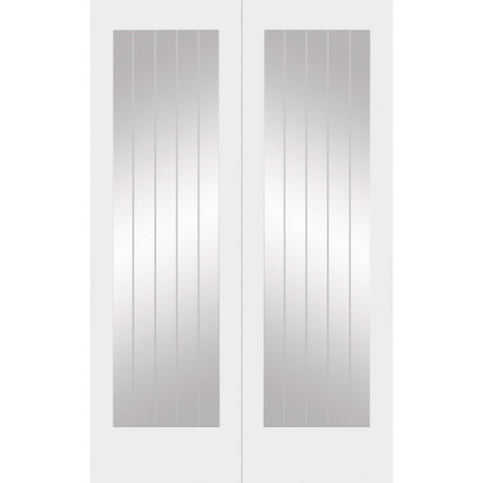 XL Joinery Suffolk 1 Light Internal White Primed Rebated Door Pair with Clear Glass- 1981 x 1524 x 40mm (60")