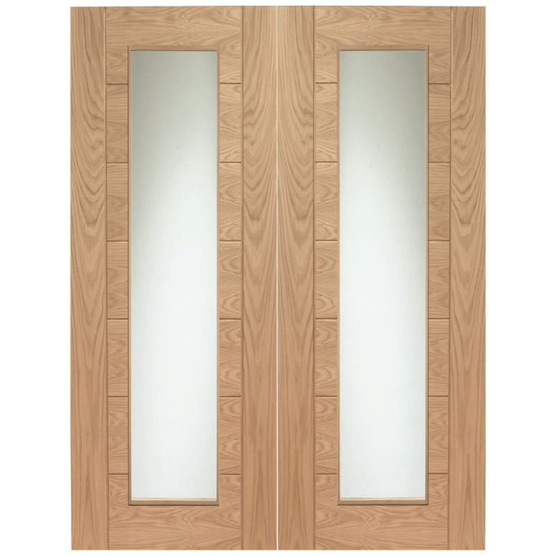 Image for XL Joinery Palermo Internal Oak Rebated Door Pair with Clear Glass 1981 x 1220 x 40mm (48")
