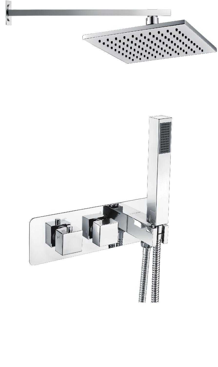 BTL Square Shower Pack 4 - Targaa Twin Two Outlet with Handset & ABS Overhead Shower